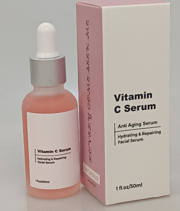 Alpha Omega Vitality premium vitamin C serum in a glass bottle with dropper for anti-aging and hydration