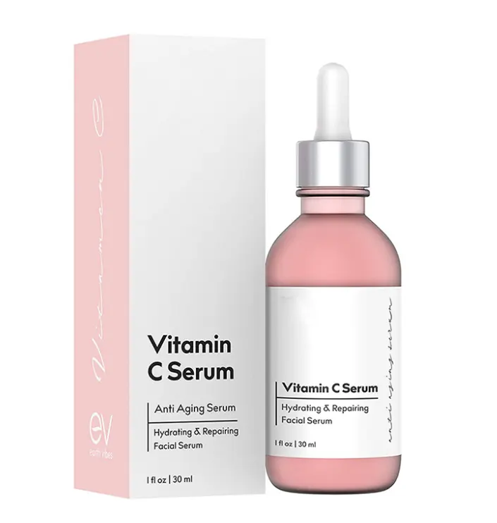 Alpha Omega Vitality premium vitamin C serum in pink bottle for anti-aging and hydrating skin care
